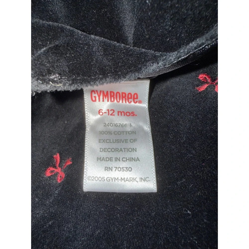Gymboree Vintage  Girls Black Velvet Red Bow Embroidered Holiday Romper 6-12